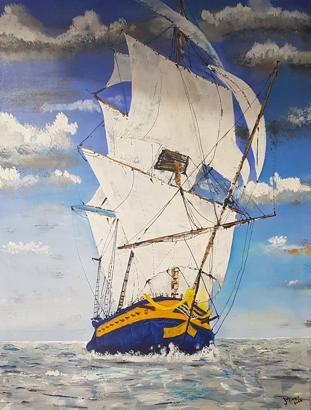 L'Hermione, Painting by J Miagre at the bar L'Her'Mione in Rochefort